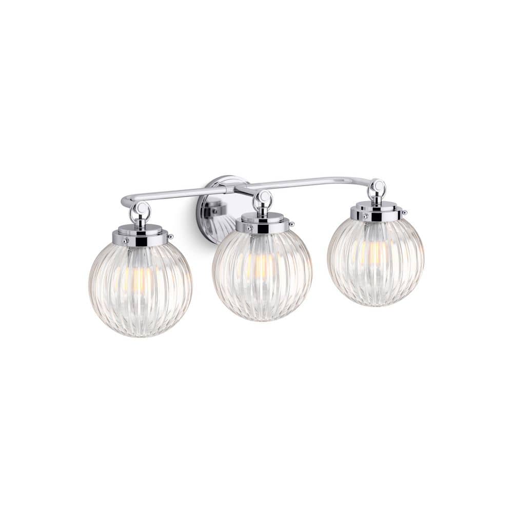 Polished Chrome Three-Light Glass Globe Sconce