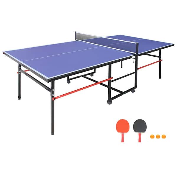 TIRAMISUBEST Indoor Foldable and Portable 8 ft. Mid-Size Table Tennis Table with Net, 2 Table-Tennis Paddles and 3 Balls