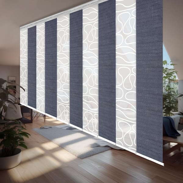 EMOH Denim Swirl 120 in. - 218 in. W x 94 in. L Adjustable 10-Panel White Double Rail Panel Track with 23.5 in. Slates