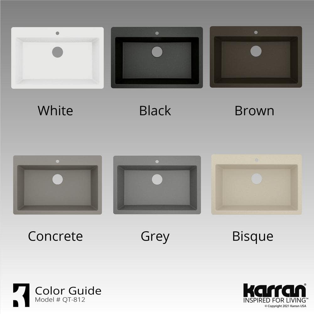 Gray Quartz 33'' Single Bowl Drop-in Kitchen Sink