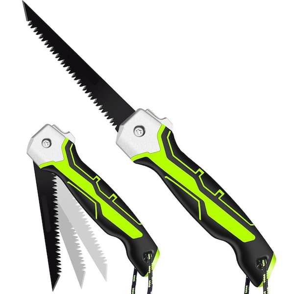 Folding Jab Saw Blade Safety Catch Soft-Grip Handle Sheetrock Saw for Drywall Plasterboard PVC Thin Wood Panels Green
