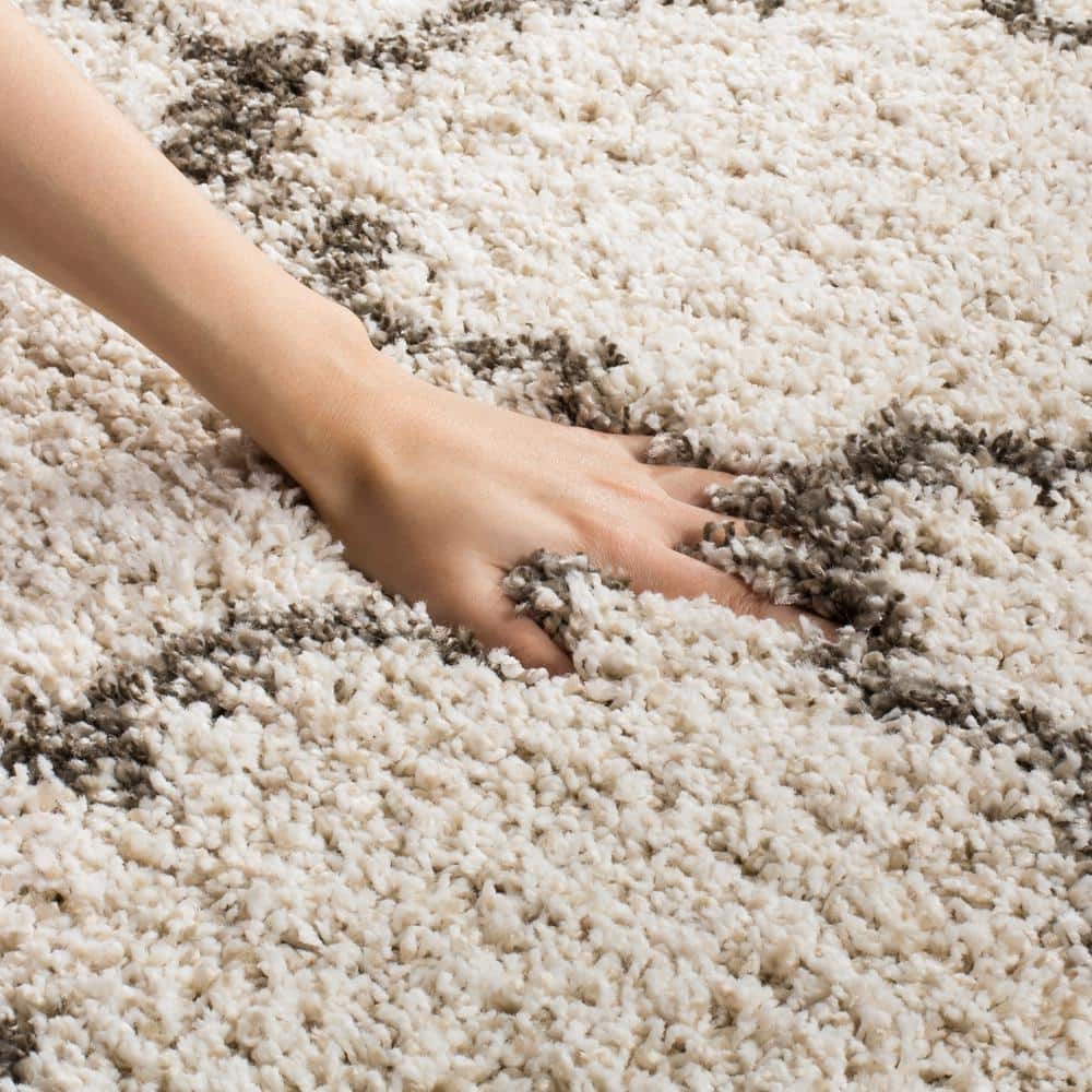 Ivory and Grey High Pile Shag Area Rug 8' x 10'