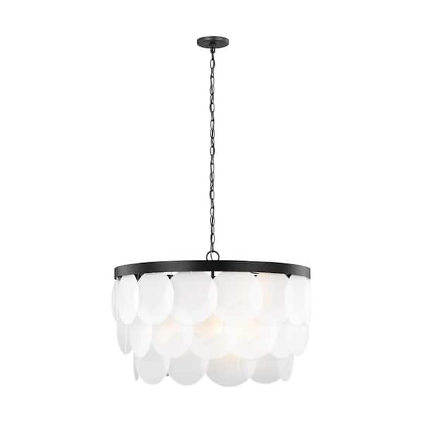 Generation Lighting Mellita 8-Light Midnight Black Pendant with Satin Etched Glass Shade