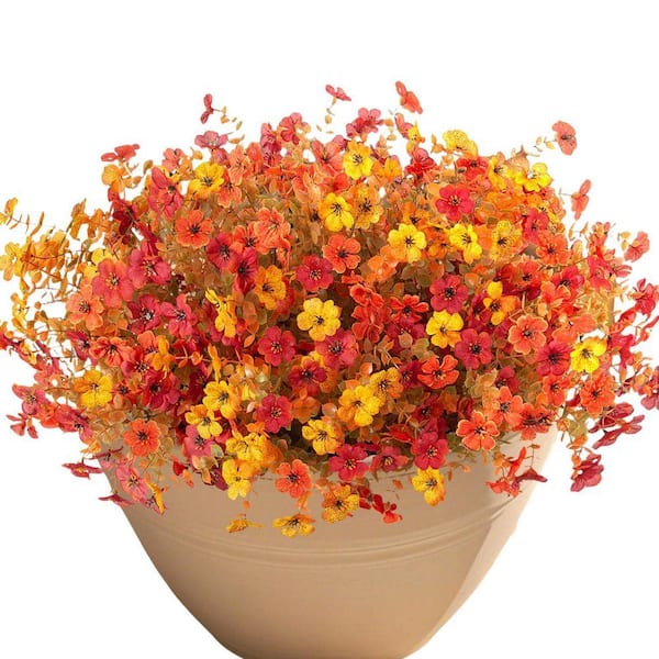 1 in. H Orange, Autumn Red, Golden Yellow Artificial Mums Flowers