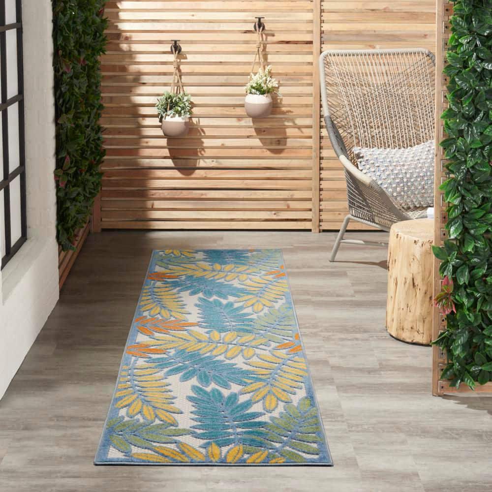 Ivory and Multicolor Floral Synthetic Runner Rug 2' x 6'