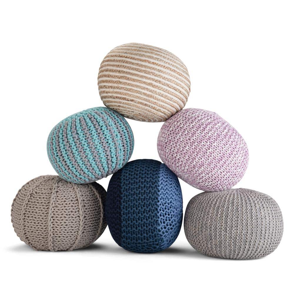 Natural Jute and Cotton Round Boho Pouf