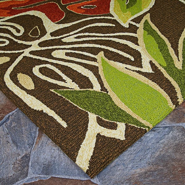 Couristan Covington Areca Palms Brown & Forest Green Indoor/Outdoor Rug 