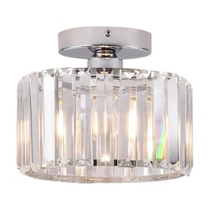 8.26 in. 1 Light Silver Modern Semi-Flush Mount Ceiling Light With Crystal Shade nd No Bulbs Included