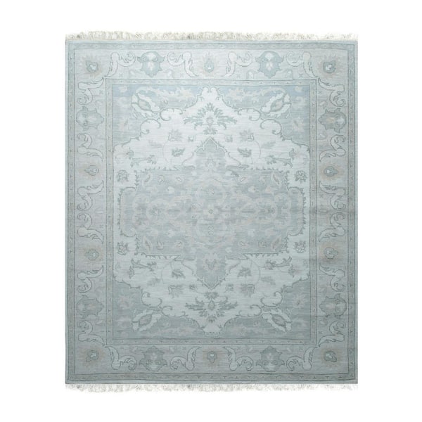 EORC Beige 8 ft. x 10 ft. Hand-Knotted Wool Classic Floral Rug