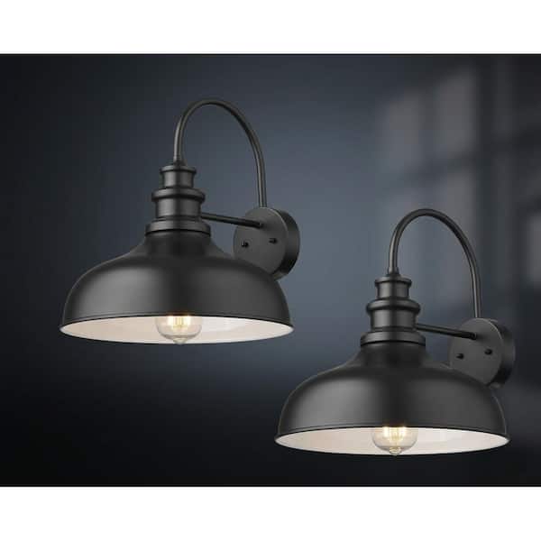 Farmhouse Medium E26 Wall Sconce Black and White Finish Outdoor Weather Resistant Gooseneck Wall Pack Light