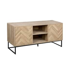 Dylan 47 in. Oak and Black Wood TV Stand Fits TVs Up to 55 in. with Storage Doors