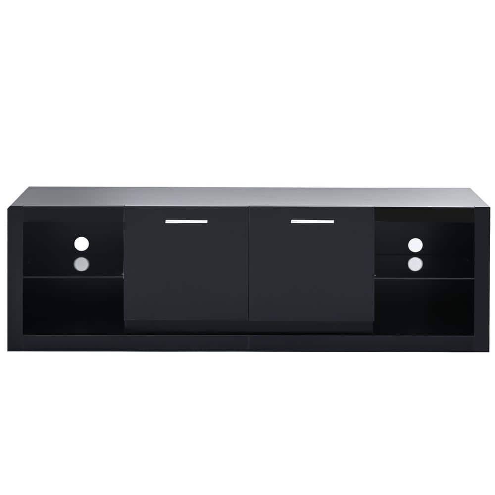 Black Modern LED TV Stand Fits TVs up to 70 in. with 2 Tempered Glass