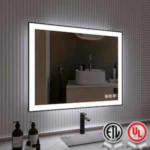 40 in. W x 32 in. H Rectangular Framed Anti-Fog LED Wall Bathroom Vanity Mirror in Black with Backlit and Front Light