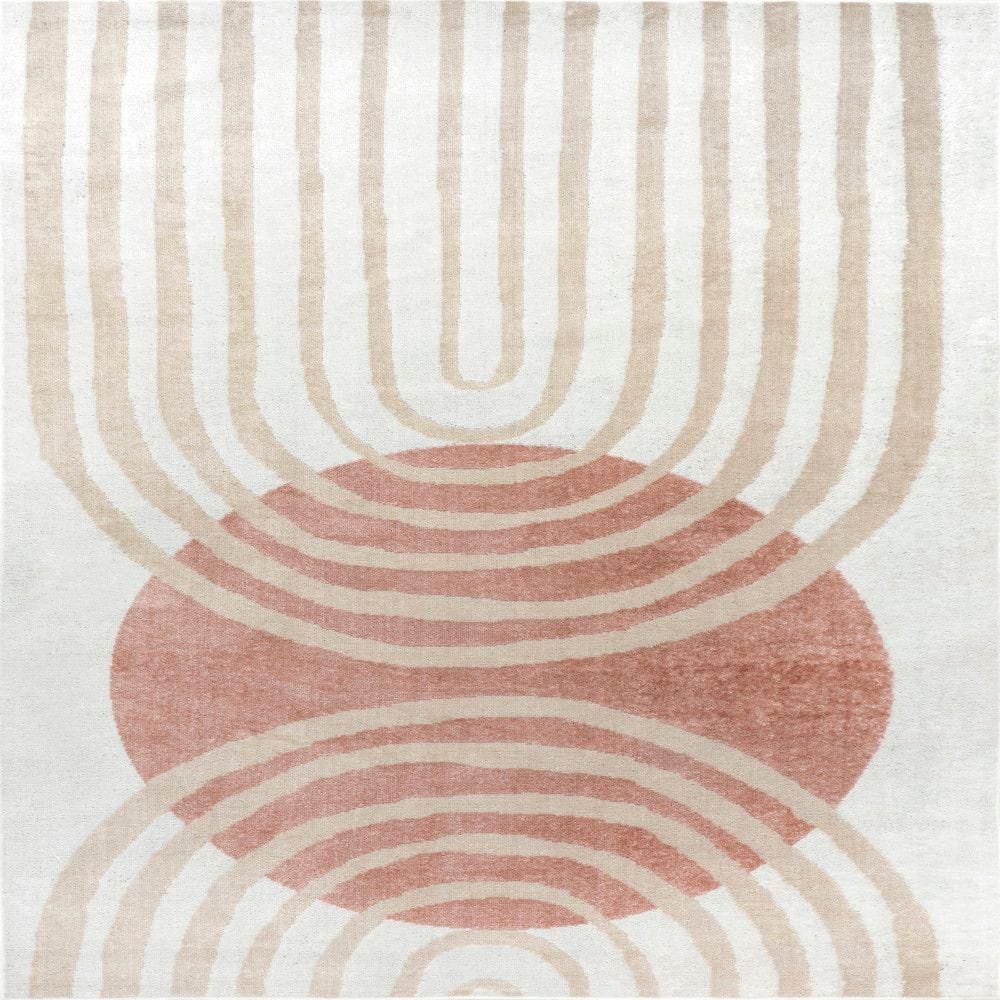 Blush and Ivory Abstract Synthetic 9' x 12' Area Rug
