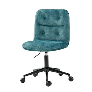 Ludwig Polyester Upholstered Teal Armless Swivel Task Chair with Tufted Back