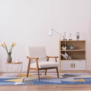 Beige Fabric Wood Arm Chair