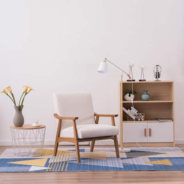 Outopee 28 in. Beige Fabric/Wood Arm Chair