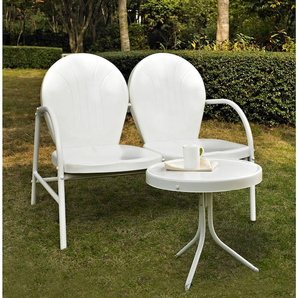 CROSLEY FURNITURE Griffith 2-Piece Metal Outdoor Conversation Seating Set - Loveseat and Table in White