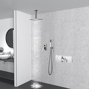 1-Spray Patterns with 10 in. Ceiling Mount Dual Shower Heads with Hand Shower Faucet in Brushed Nickel (Valve Included)