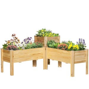 19.8 in. x 19.8 in. x 33.8 in. Brown Wood Raised Garden Bed with Bed Liner for Vegetables, Herbs and Flowers (3-Pack)