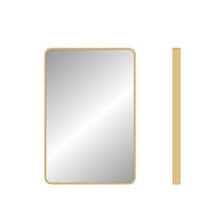 20 in. W x 28 in. H Aluminum Rounded Corner Rectangular Framed for Wall Decorative Bathroom Vanity Mirror in Gold