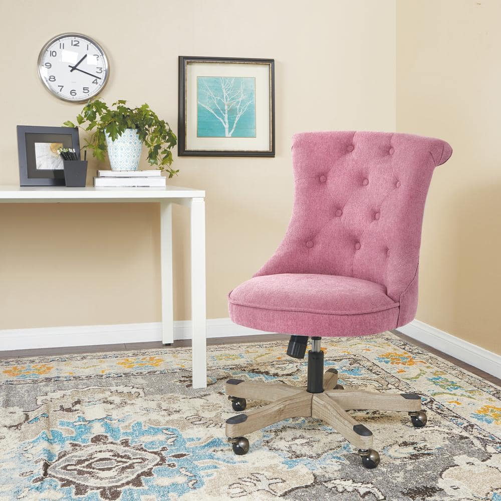 Orchid Fabric 32" Swivel Armless Office Chair with Gray Wood Base