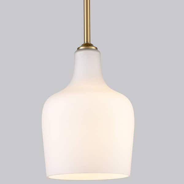 CLAXY 60-Watt 1-Light Gold Finished Shaded Pendant-Light with Milk Glass Shade and No Bulbs Included