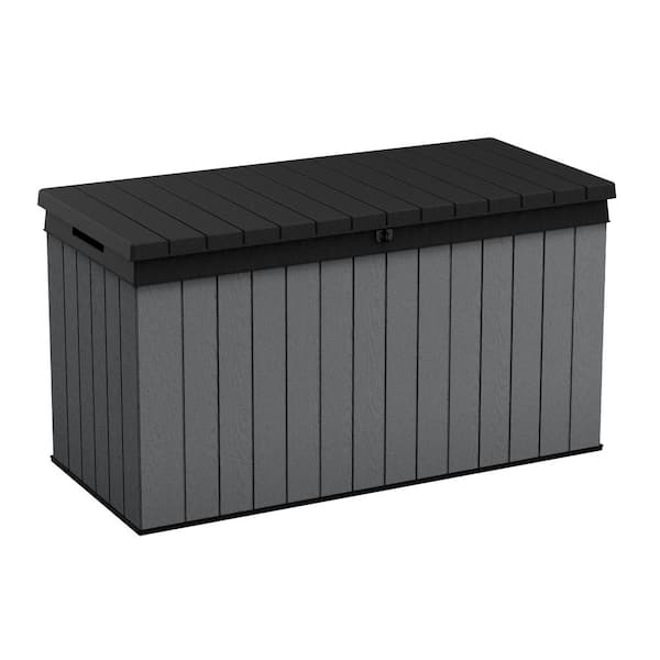 Keter Darwin 150 Gal. Large Resin Deck Box for Patio Garden Furniture, Outdoor Storage Container, Grey