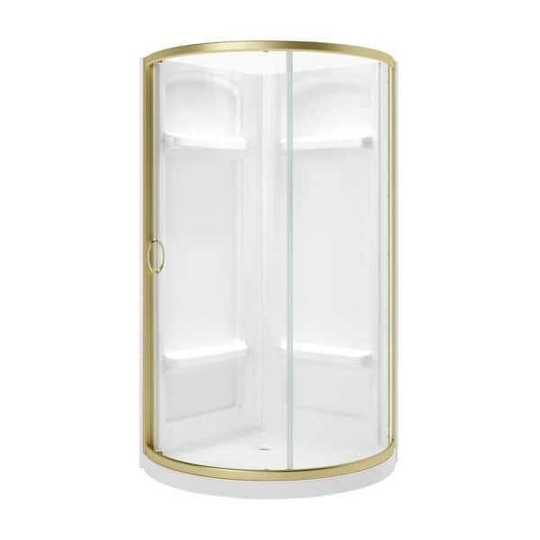 40 in. L x 40 in. W x 77 in. H Shower Insert Kit with Base/Wall/Door Corner Drain and Sliding Framed Shower Door, White