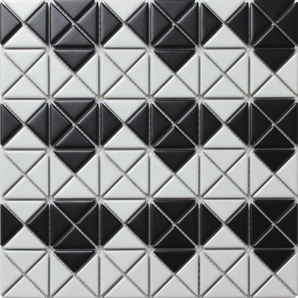Merola Tile Tre Mini Multi Diamond Matte White with Black 10-3/4 in. x 10-3/4 in. x 6 mm Porcelain Mosaic Tile