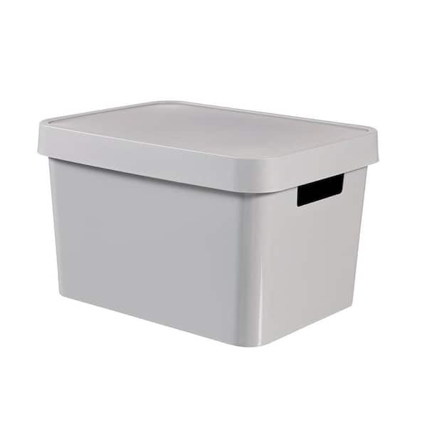 Grey Plastic Storage Tote Basket, Plastic Cube Storage Bin With Lid