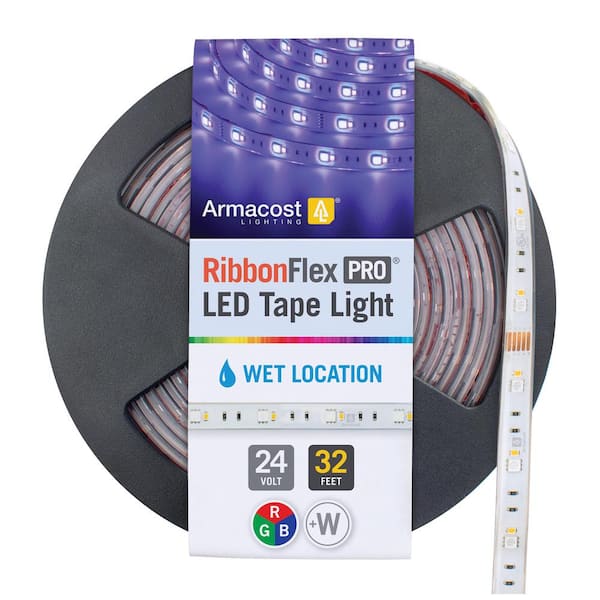 Armacost Lighting RibbonFlex Pro 32.8 ft. 10 m Outdoor IP67 RGB Plus White Strip Light Tape 30 Plus 30 LED/m Under Cabinet Light