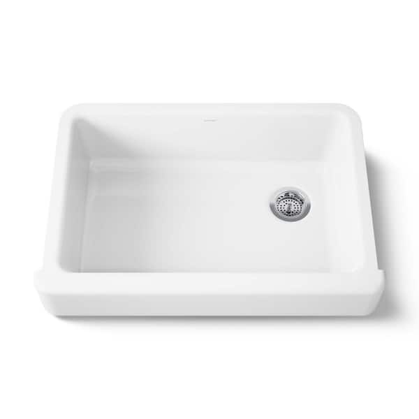 KOHLER Whitehaven Undermount Farmhouse Apron Front Self-Trimming Cast Iron 32.5 in. Single Bowl Kitchen Sink in White