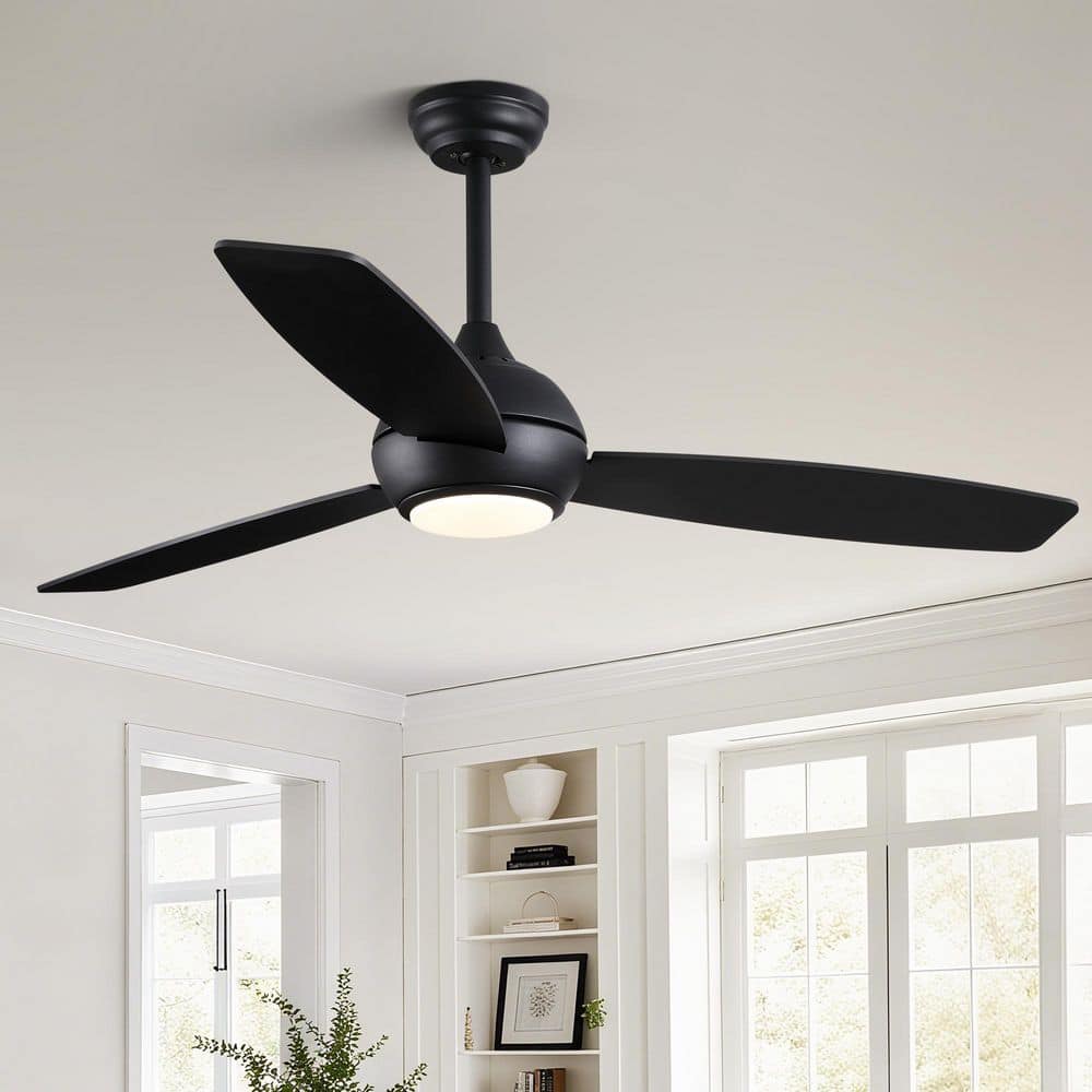 52 in. Smart Indoor Downrod Mount Integrated LED Black 3 Blades Ceiling Fans with Lights Kit and Remote Control price history on PriceWatchPro