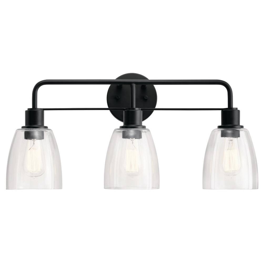 Black 3-Light Vanity Fixture with Clear Glass Shades