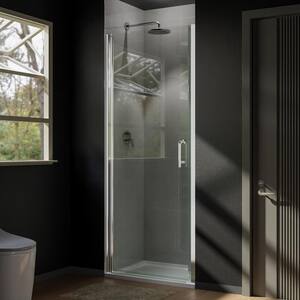 30in. W x 72in. H Pivot Frameless Shower Door Aluminum Chrome Finish with Clear Tempered Glass
