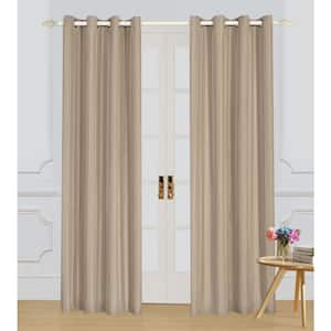 Taupe Polyester Jacquard 54 in. W x 95 in. L Thermal Grommet Blackout Curtain