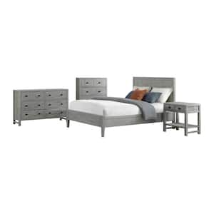 Arden 4-Piece Wood Bedroom Set w/Queen Bed, 2-Drawer Nightstand w/open shelf, 5-Drawer Chest, 6-Drawer Dresser, Gray