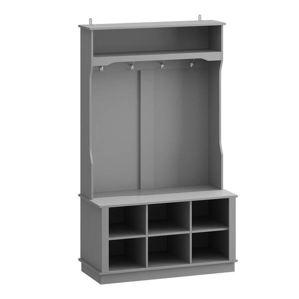 FUFU&GAGA Gray Painted Hall Tree with Shoe Bench, Hanging Hooks, and