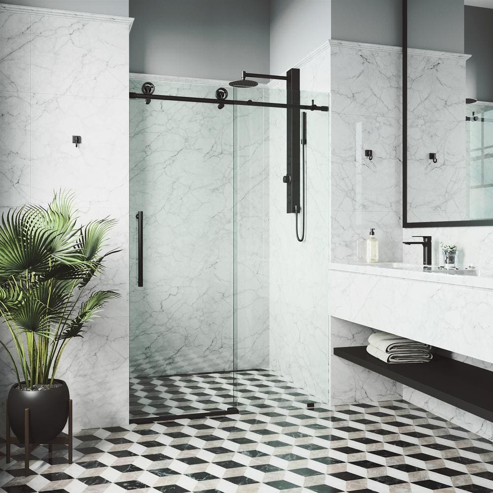 Cass 52" Wide Matte Black Frameless Sliding Shower Door