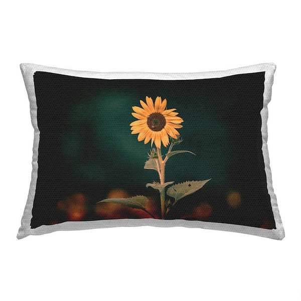 Country Sunflower Bloom Black Rectangular Outdoor Throw Pillow