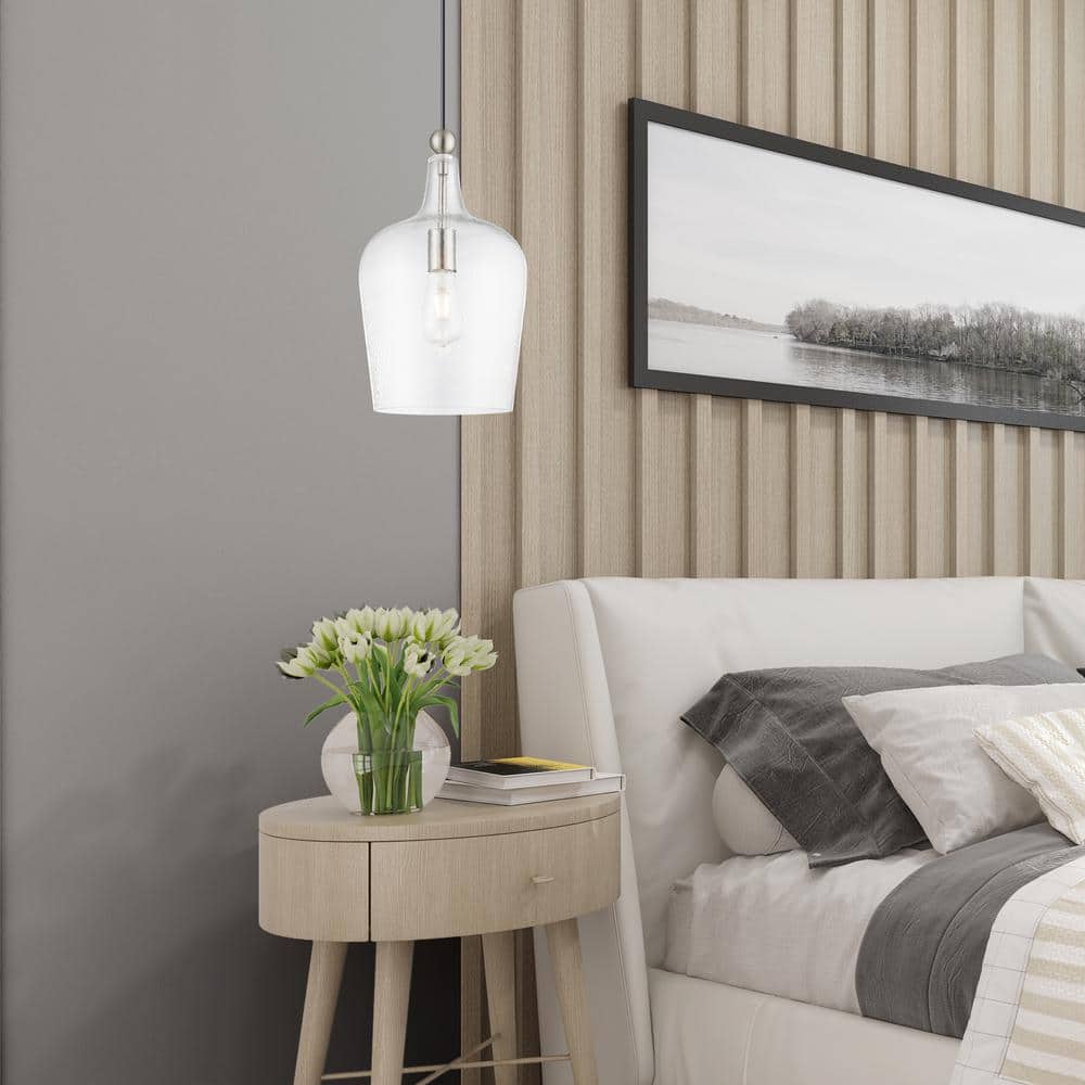 Elegant Carafe-Shaped Clear Glass Mini Pendant with Brushed Nickel Finish