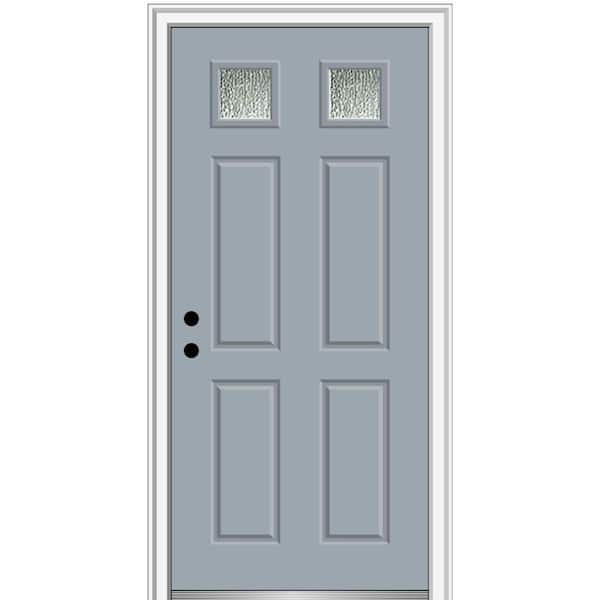 MMI Door 30 in. x 80 in. Right-Hand/Inswing Rain Glass Storm Cloud Fiberglass Prehung Front Door on 4-9/16 in. Frame