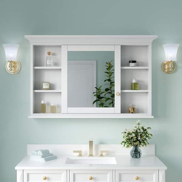 ANGELES HOME 48 in. W x 30 in. H Rectangular Solid Wood Frame Bathroom Medicine Cabinet with Mirror