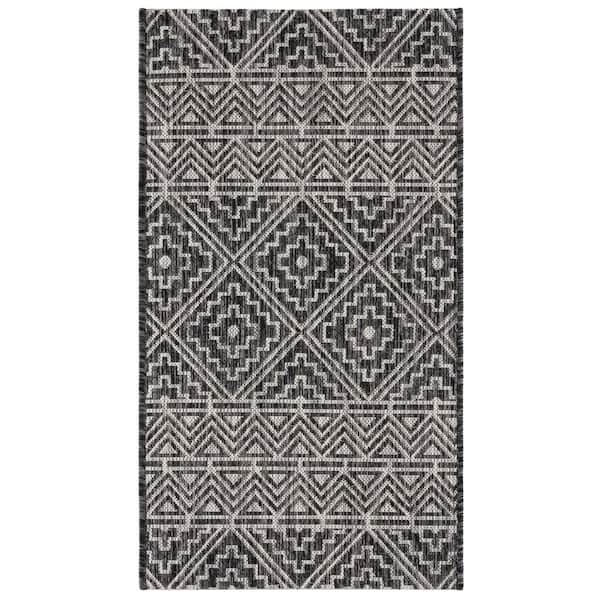 Courtyard Black/Gray 2 ft. x 4 ft. Tribal Diamond Chevron Indoor/Outdoor Area Rug