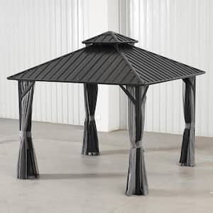 14 ft. x 12 ft. Outdoor Metal Hardtop Gazebo with Aluminum Frame, Double Roof, Netting and Curtain for Patio Backyard