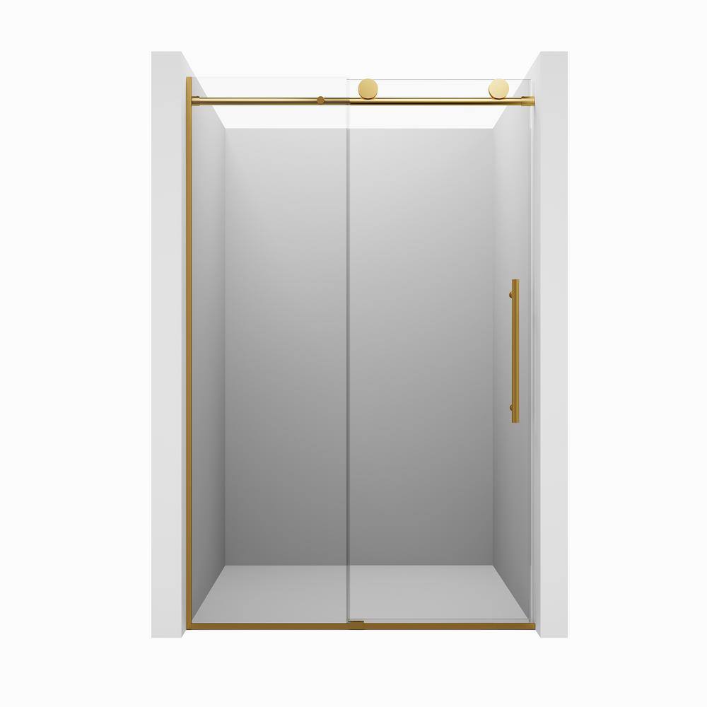 Brushed Gold Frameless Sliding Shower Door with Clear Tempered Glass, 48" x 76"
