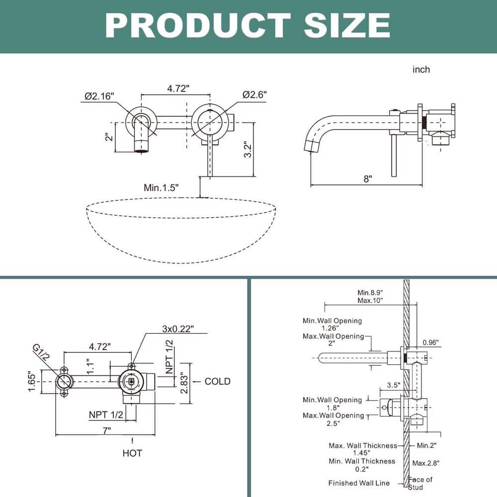 Chrome Wall Mount Single Handle Bathroom Faucet with Swivel Spout
