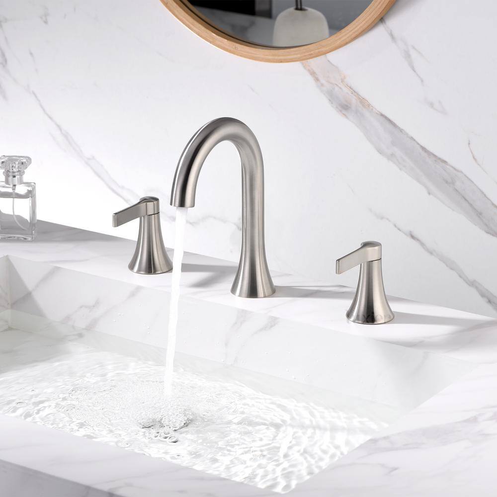 Brushed Nickel Widespread 2-Handle Bathroom Faucet with Drain Assembly