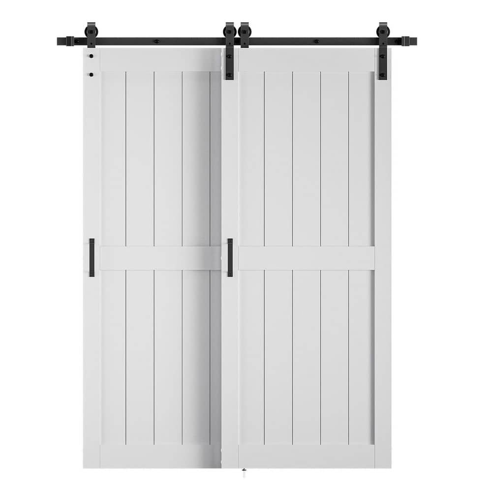 61 in. x 84 in. (Double 34 in. ) H-Panel White Finished MDF Assembly Required Sliding Barn Door with Hardware Kit price history on PriceWatchPro